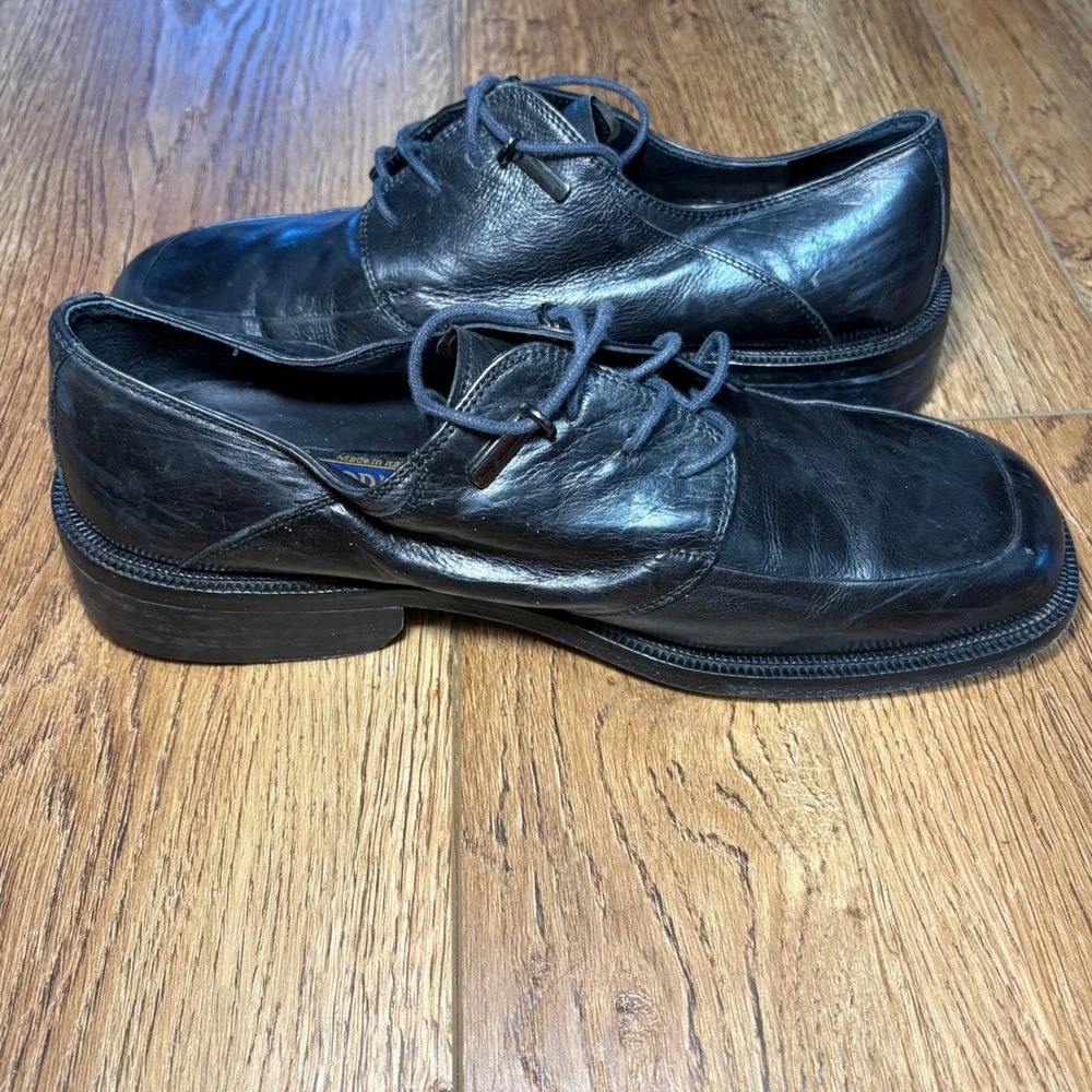 Caporicci Black Leather Square Toe Derby Dress Shoes Made in Italy Mens 8.5